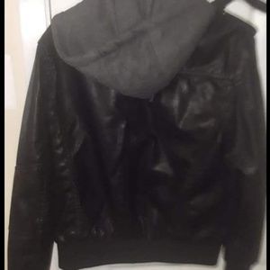 Faux leather jacket with hood